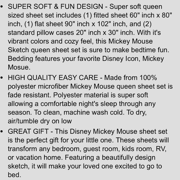 Disney QUEEN Sheet Set - Black and White NEW! - Picture 13 of 13